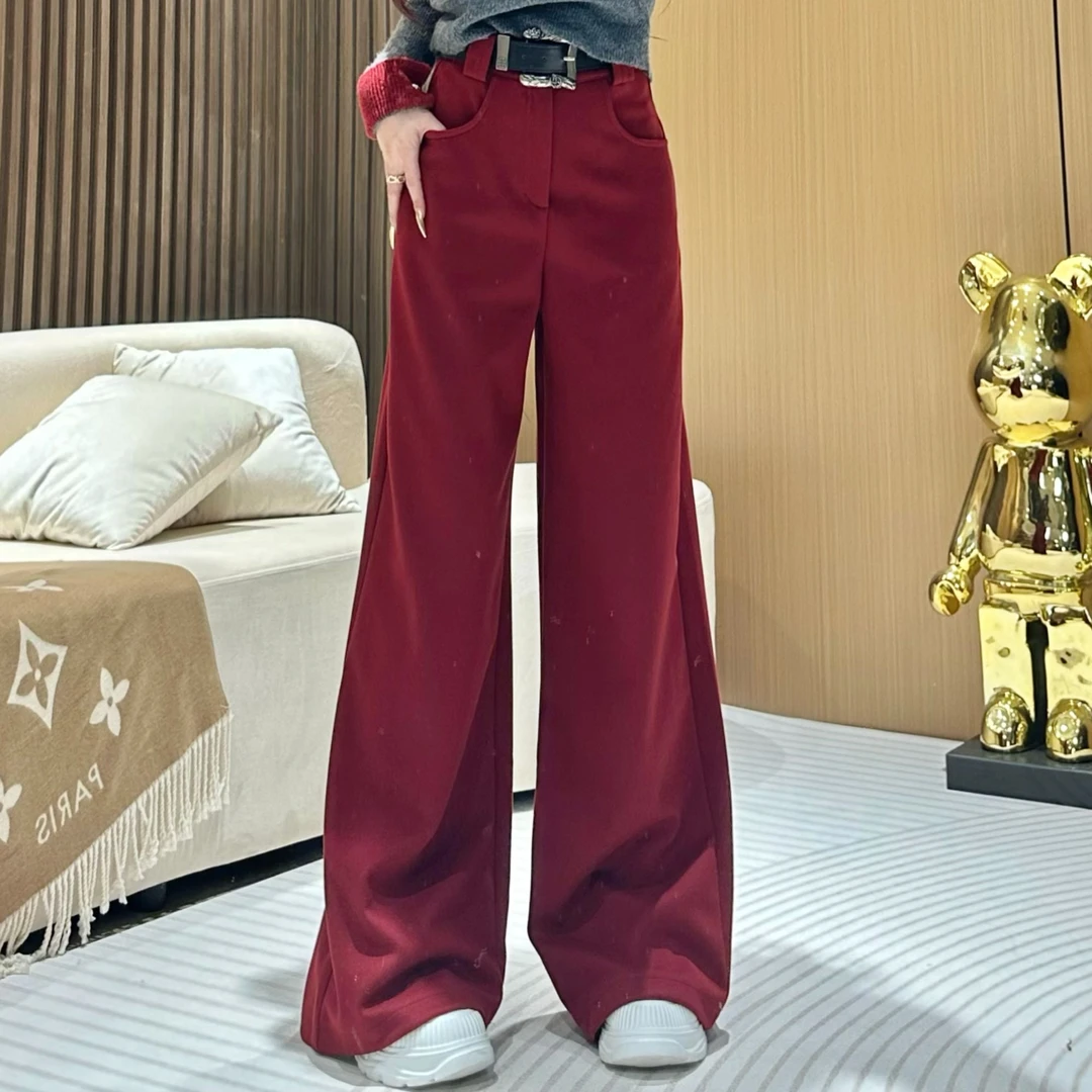 DA805 【呢子休闲裤】毛呢阔腿裤女装秋冬款复古洋气高腰直筒休闲裤