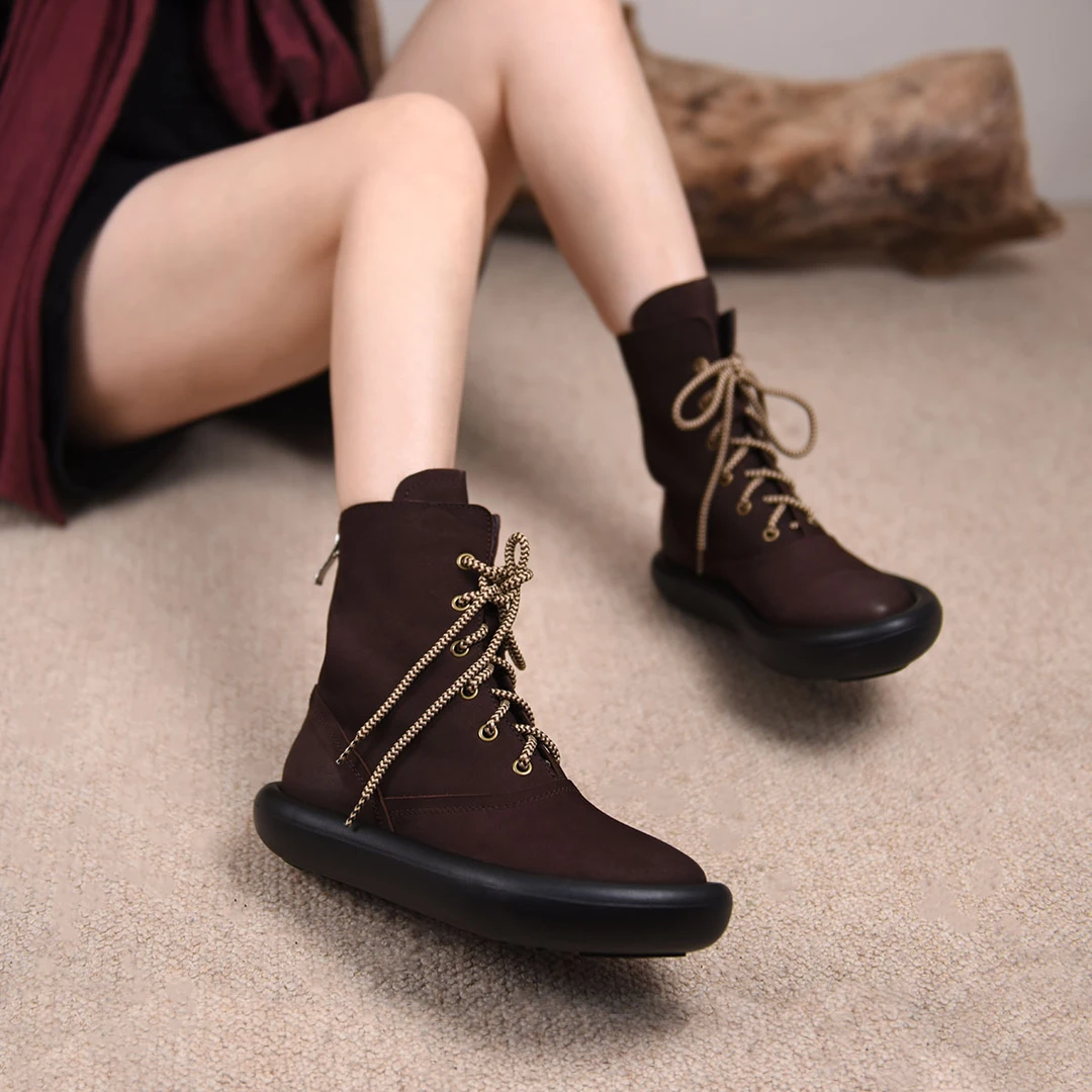 Artmu阿木原创复古厚底马丁靴系带尖头短靴真皮靴春秋单靴8687-3