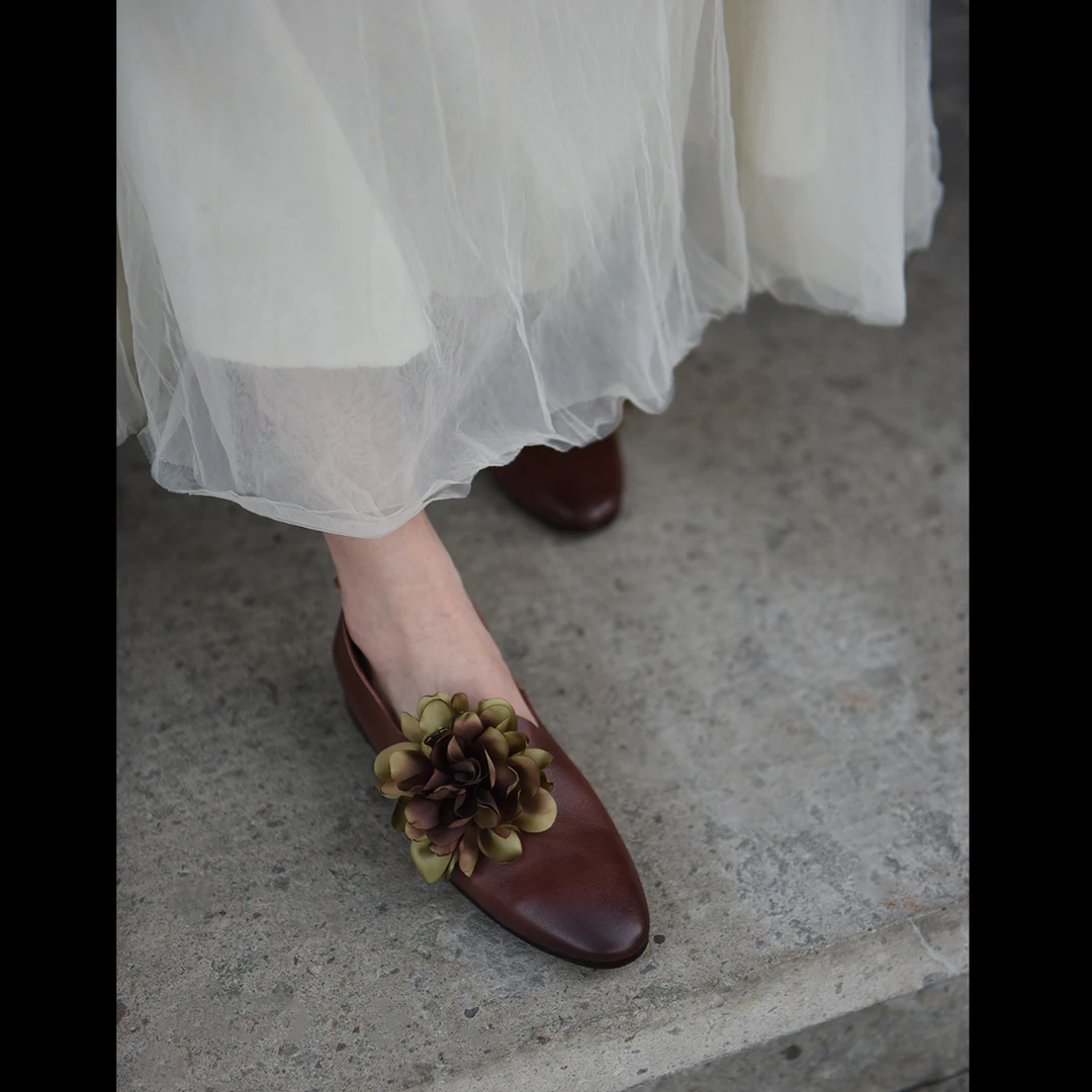 Artmu阿木原创复古手工花朵真皮女鞋软底单鞋女秋季新款358-11