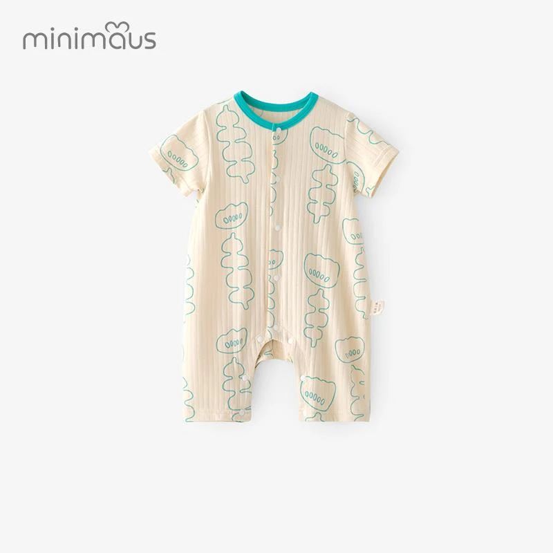 婴儿连体衣夏季柔软针织棉薄款空调服男女宝宝短袖新生儿睡衣哈衣