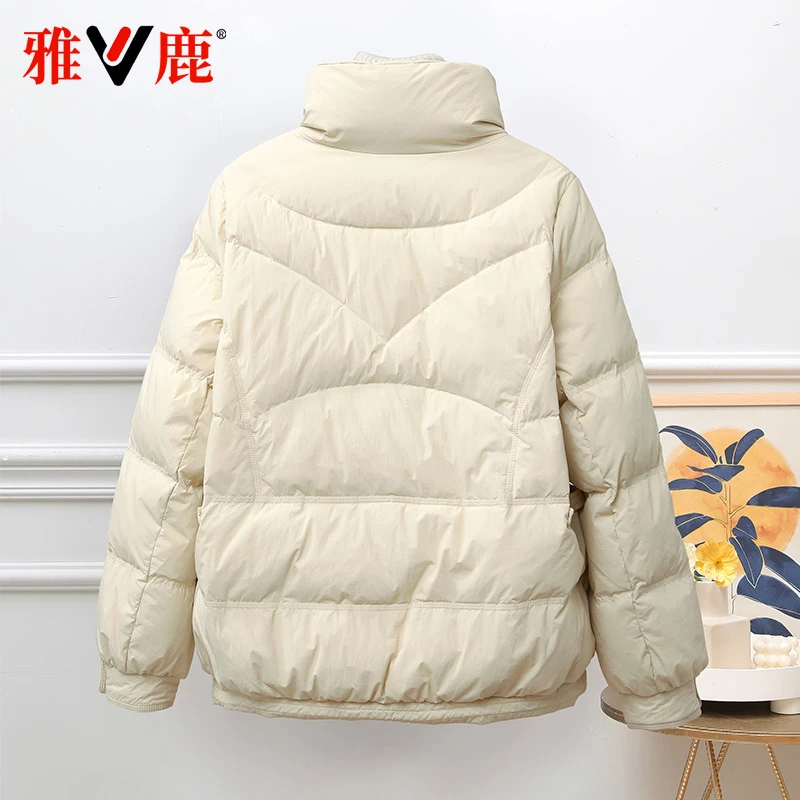 雅鹿2025冬季新款羽绒服女短款立领百搭休闲时尚潮流宽松大码外套