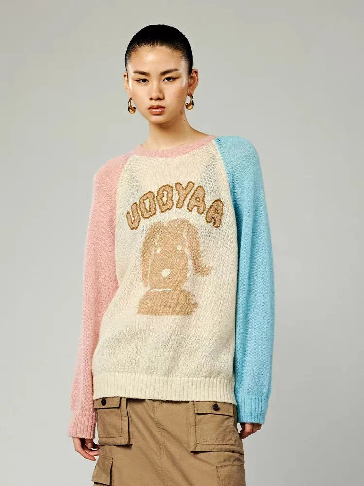 UOOYAA/乌丫24秋季新款「天真的岁月」风吹小狗插肩袖套头毛衫2199