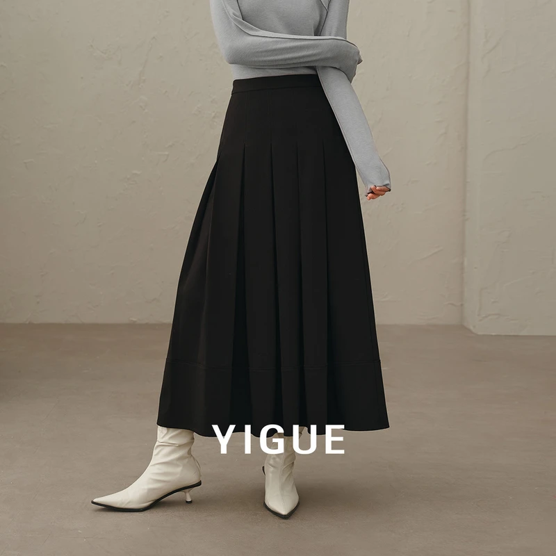 【亦谷】百褶裙a字半身裙女装冬季时尚优雅气质高腰裙子G4WAR340-2