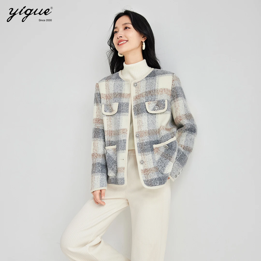 【艾美专属】亦谷小香风圆领短款格纹外套加厚长袖宽松上衣G3WAF332