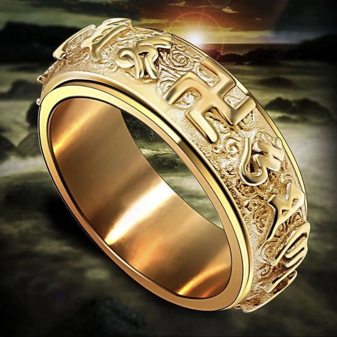 KISS MAX 六字真言复古可转动个性旋转指环戒指（36205）