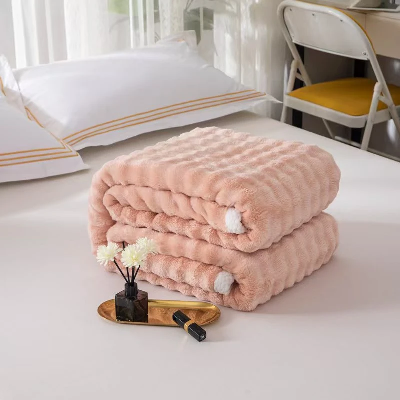 加绒加厚简约泡泡绒毛毯单人双人毯子床单床上冬季办公室午休睡毯