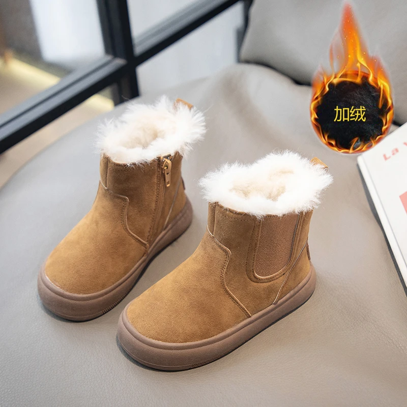 儿童雪地靴2023冬季新款女童洋气复古短靴男童加厚大棉保暖冬鞋软