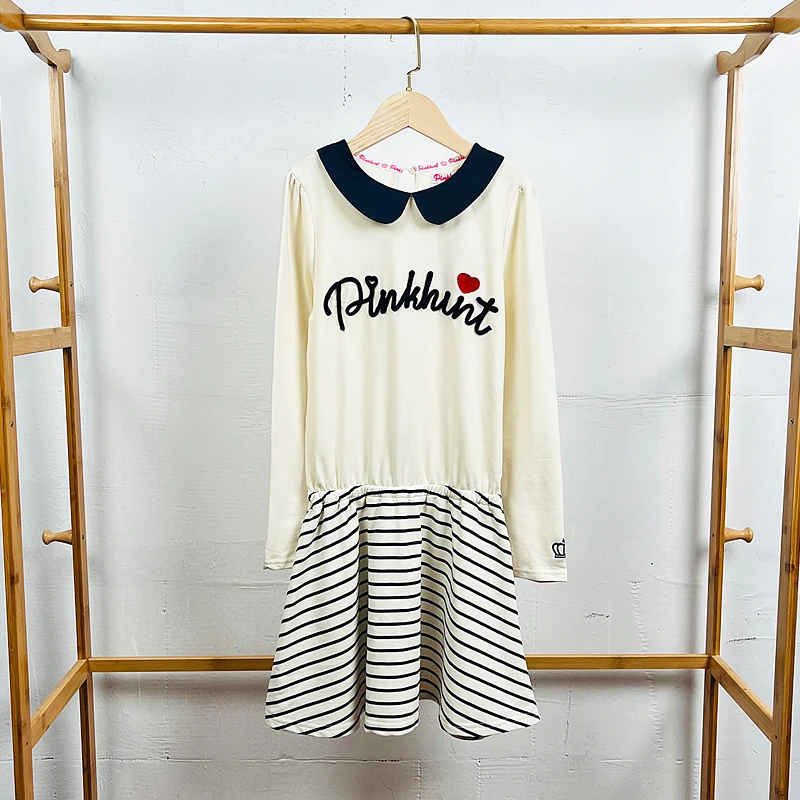 J425-E4 童装140-160码日系儿童连衣裙小毛圈长袖裙女童春秋外贸