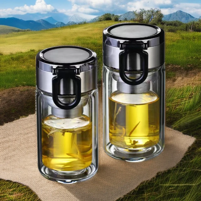 高硼硅玻璃泡茶杯双层高档隔热高颜值便携随手杯女士透明过滤防摔