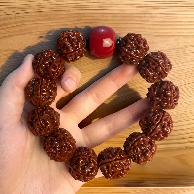 五瓣机刷玉化大金刚手串5221【红】（二代配饰，无裂不金刚介意慎拍）