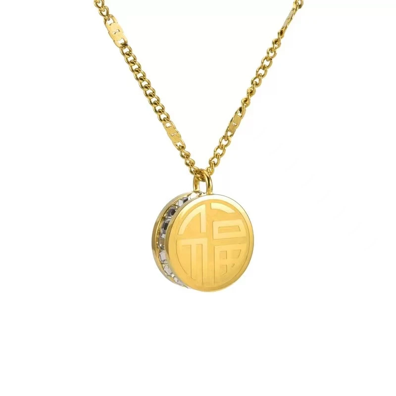 合金项链 X252 圆形福字双面轻奢百搭项链
