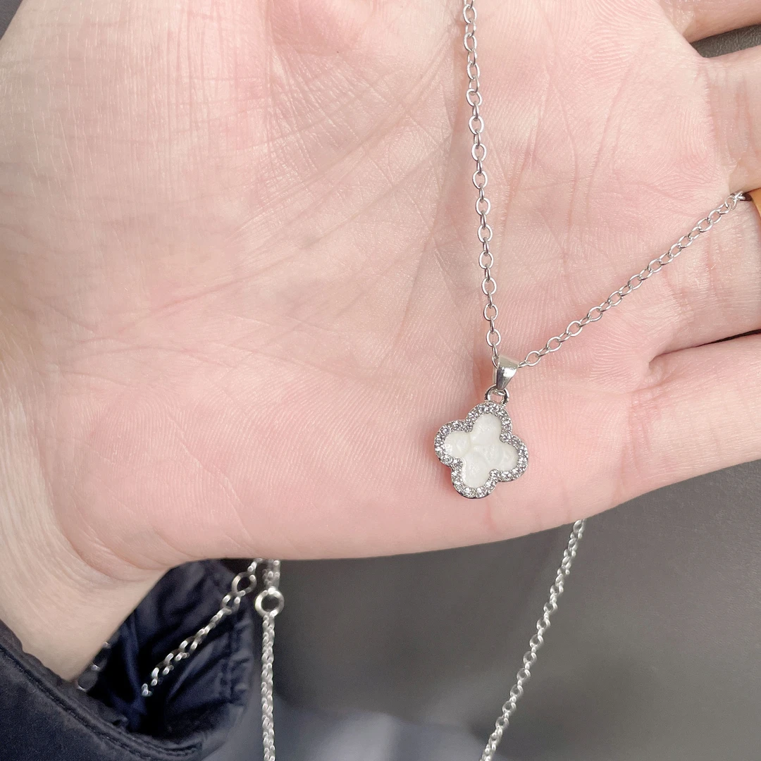 合金项链 Y601 白花四叶草项链