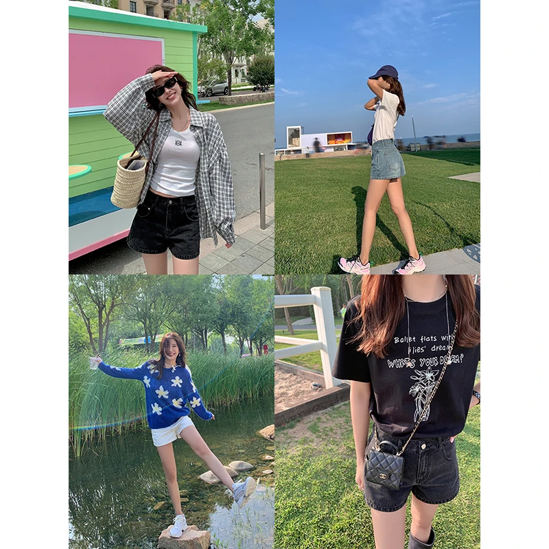 CHERI.Z时尚百搭牛仔短裤女夏季高腰a字休闲宽松显瘦小个子热裤
