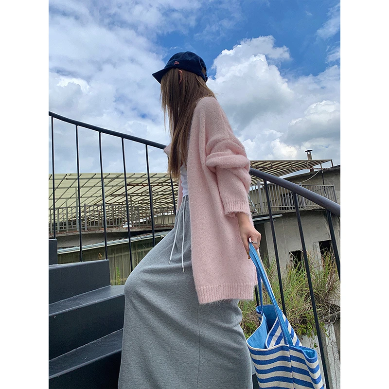 【九周年店庆 】细闪裹挟中的单薄感 星河灿烂 粉长开衫