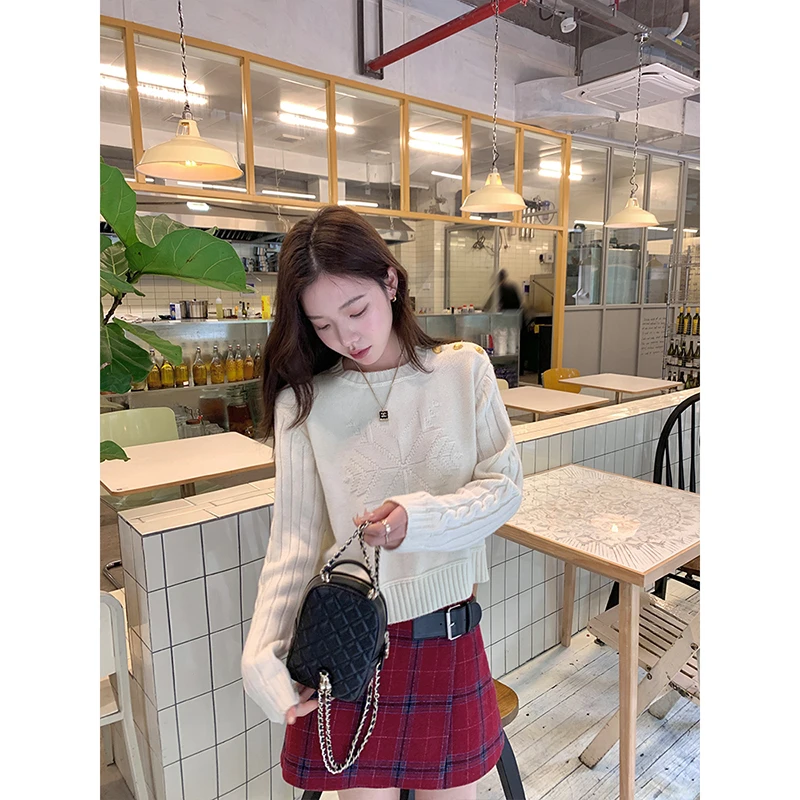 圣诞派对 高品质羊毛呢 定制五金皮牌显瘦裙裤