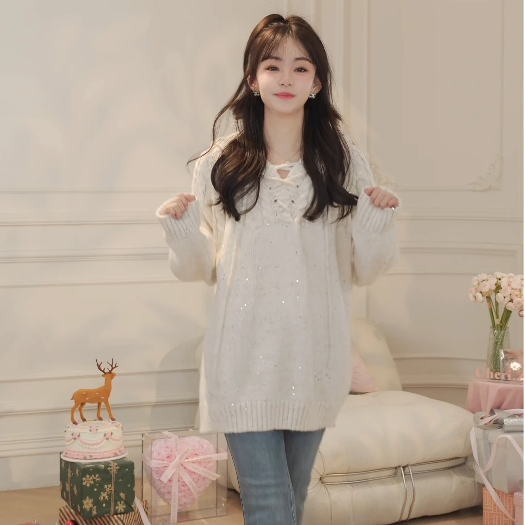 CHERI.Z“璀璨星河”新款时尚宽松慵懒风格休闲连帽毛衣