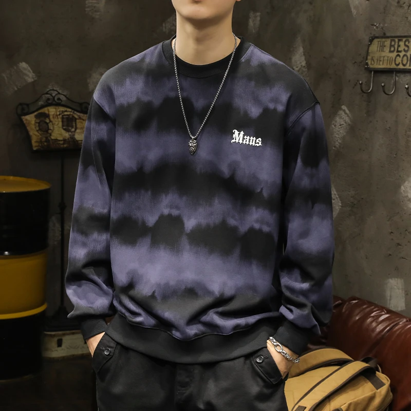 老人头套头卫衣男装春秋季美式复古圆领长袖T恤2024新款宽松上衣