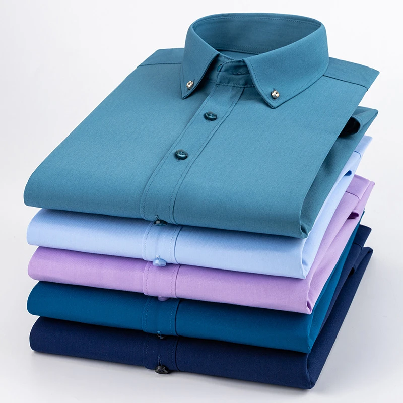 袋鼠钻扣弹力春秋免烫竹纤维男士衬衫长袖修身正装商务休闲衬衣