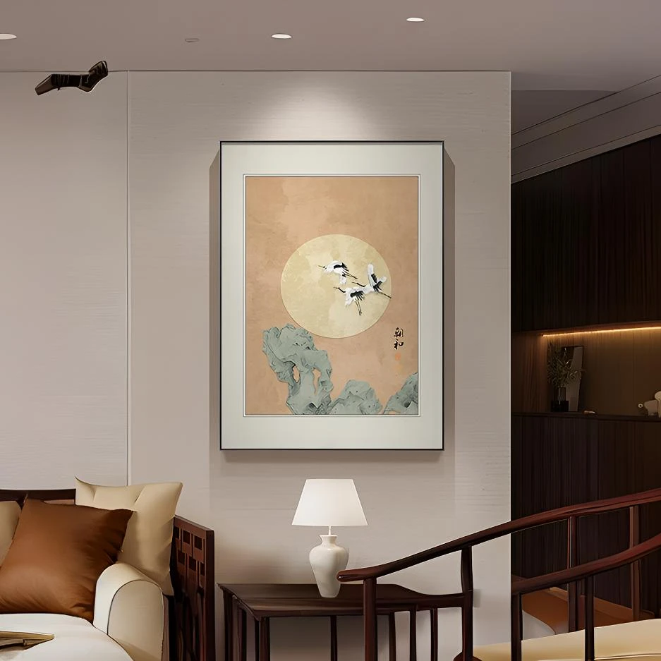 【东方画廊】17新中式国风仙鹤客厅装饰画禅意茶室壁画竖版大气挂画