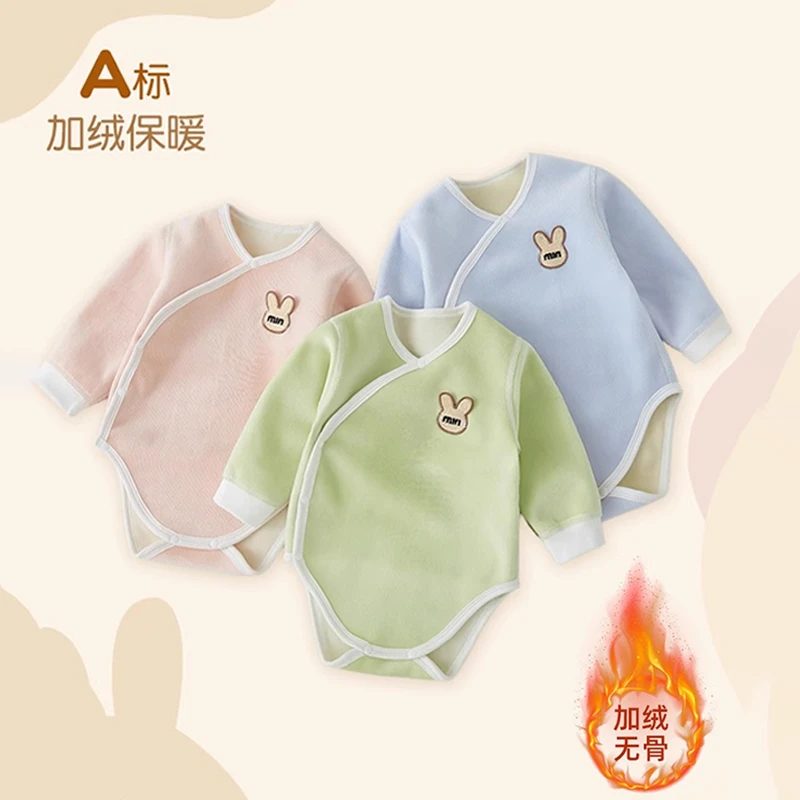 婴儿包屁衣春秋冬新生儿加绒三角哈衣爬服加厚初生宝宝夹棉连体衣