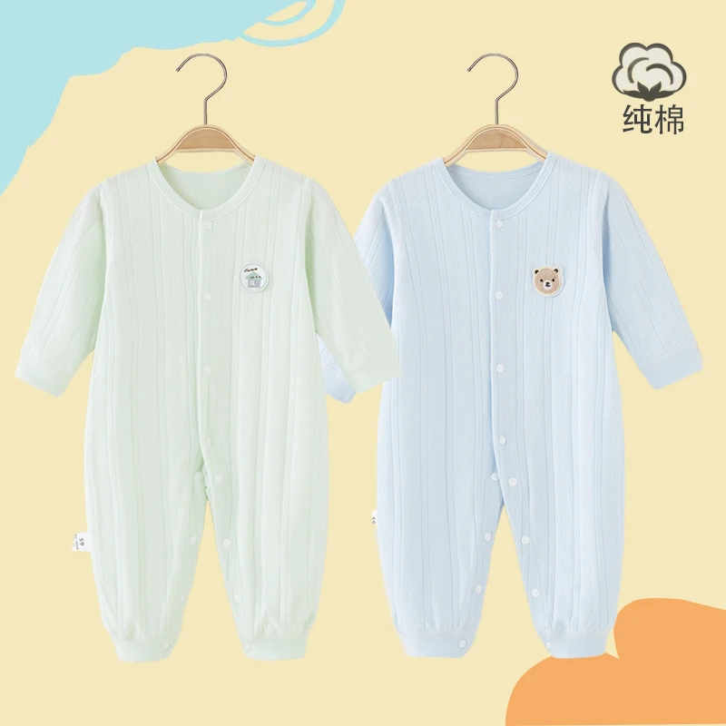 婴儿连体衣夏季薄款宝宝睡衣长袖空调服春秋纯棉打底衣新生儿衣服