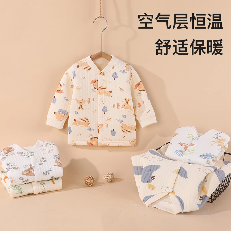 宝宝夹棉保暖上衣秋冬加厚内衣打底衫新生儿衣服婴儿秋季外套薄棉