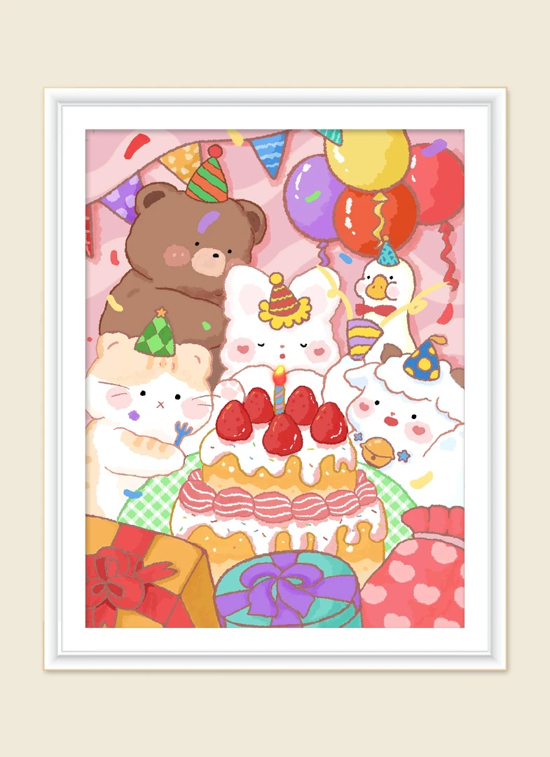 生日派对60*75金丝布41色十字绣