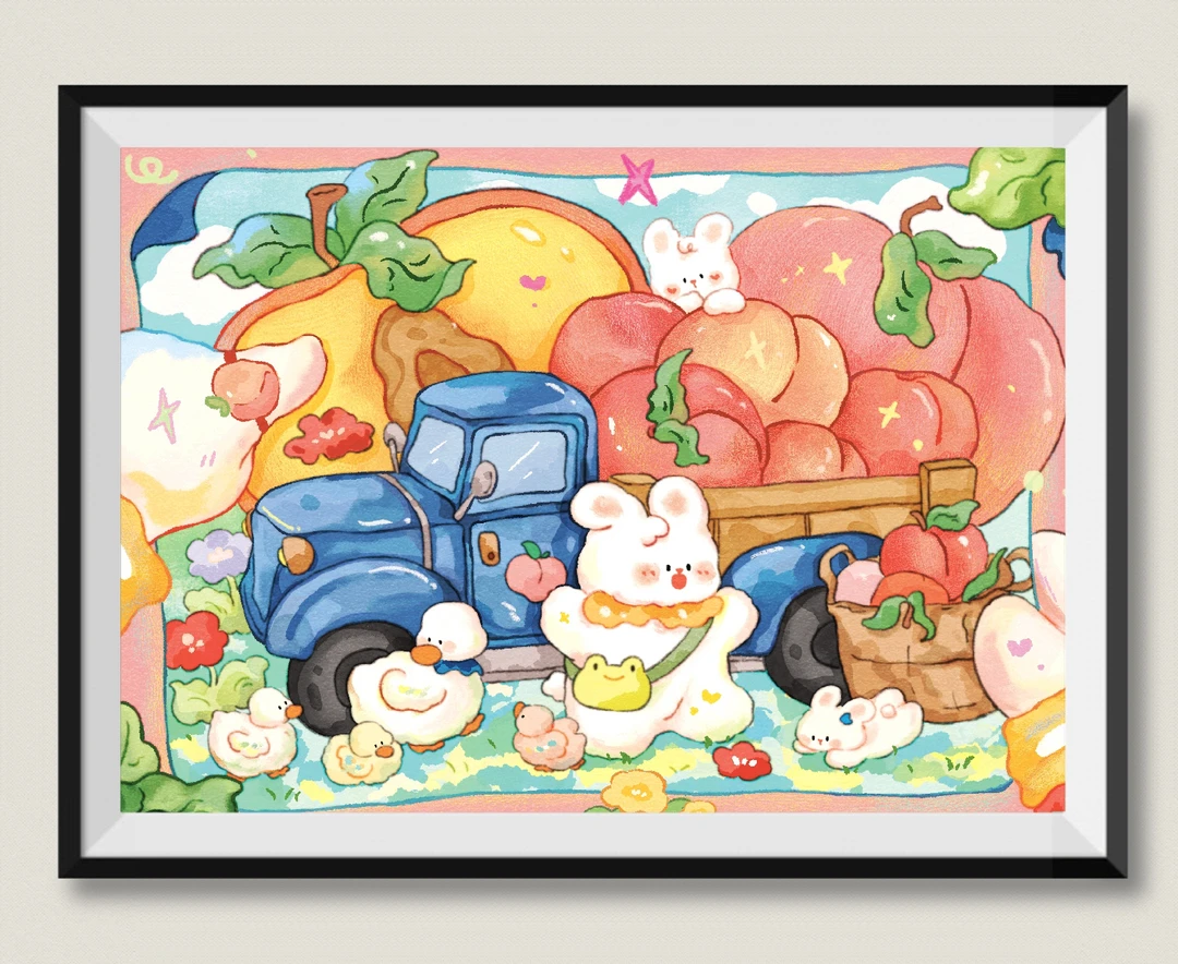 珺禾&兔兔桃桃卡车80*60金丝布大格四股线十字绣52色【无针无工具】