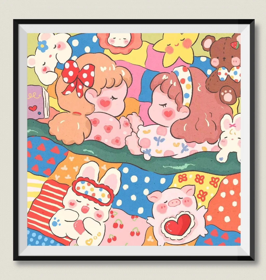 JH晚安女孩60-60大格38色十字绣 金丝布【无针无工具】印花清晰