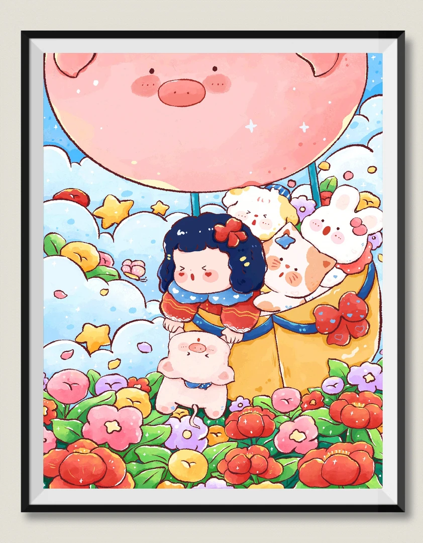 珺禾&猪猪热气球65*80金丝布大格四股线十字绣43色【无针无工具】