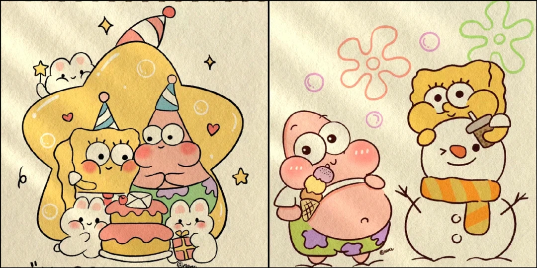 JH卡通海绵宝派大星40*40大格四股线绣 金丝布印花清晰