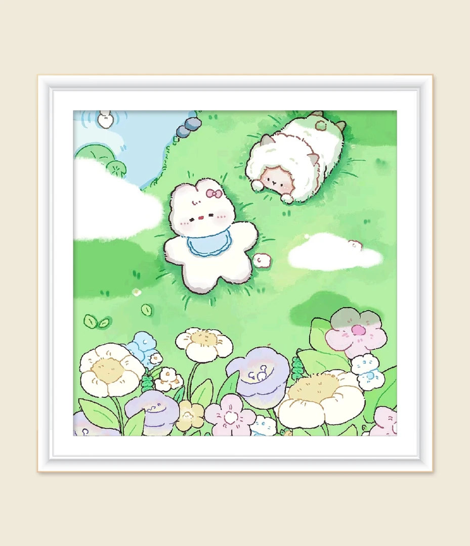 JH惬意草坪60*60大格四股线绣 金丝布印花清晰