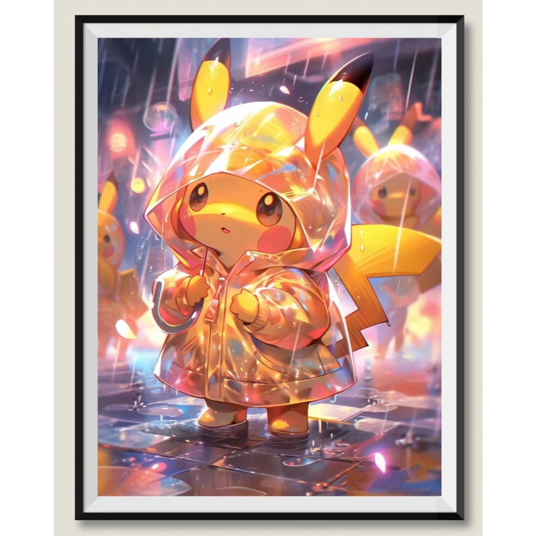 雨中皮卡丘 60×80大格四股线 41色金丝布【无针无工具】精准印花