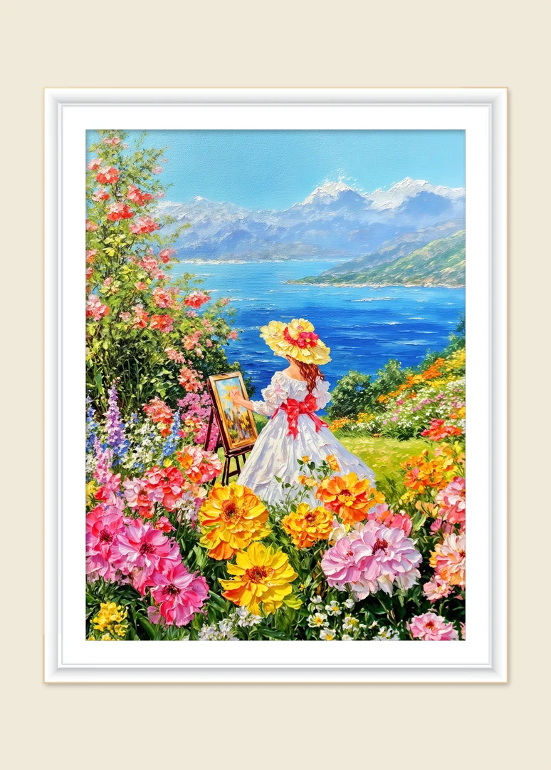 白布印花*湖光画艺60*80大格46色十字绣(裸包）精准印花