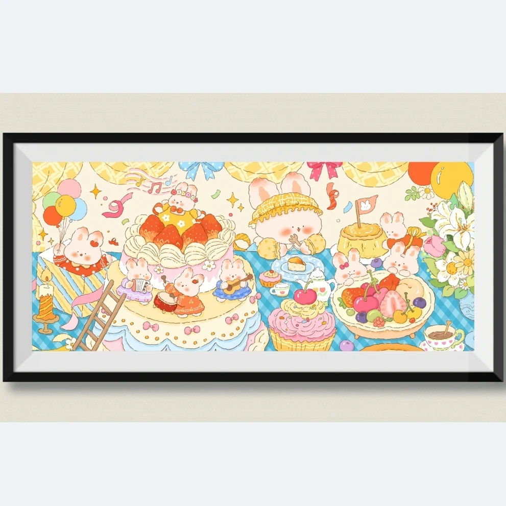 JH兔兔生日派对 120*60大格四股线绣 47色金丝布【无针无工具】