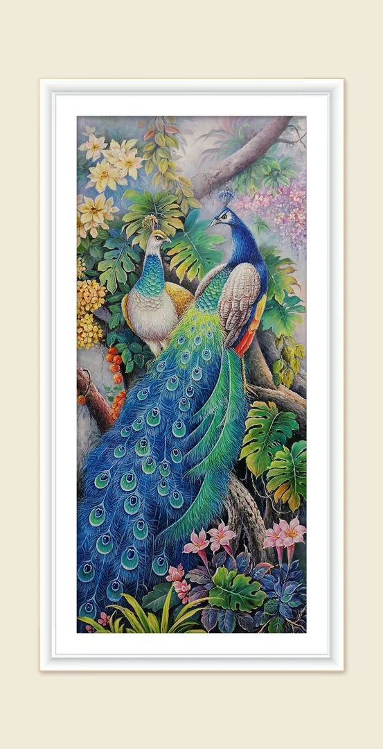 珺禾&雀之灵150*75孔雀玄关图金丝布大格十字绣65色【无针无工具】