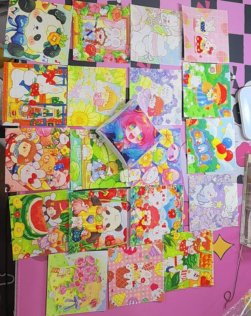 十字绣工具扎针包(非成品）套件：正反面布、固定板、棉花、两根针磁铁