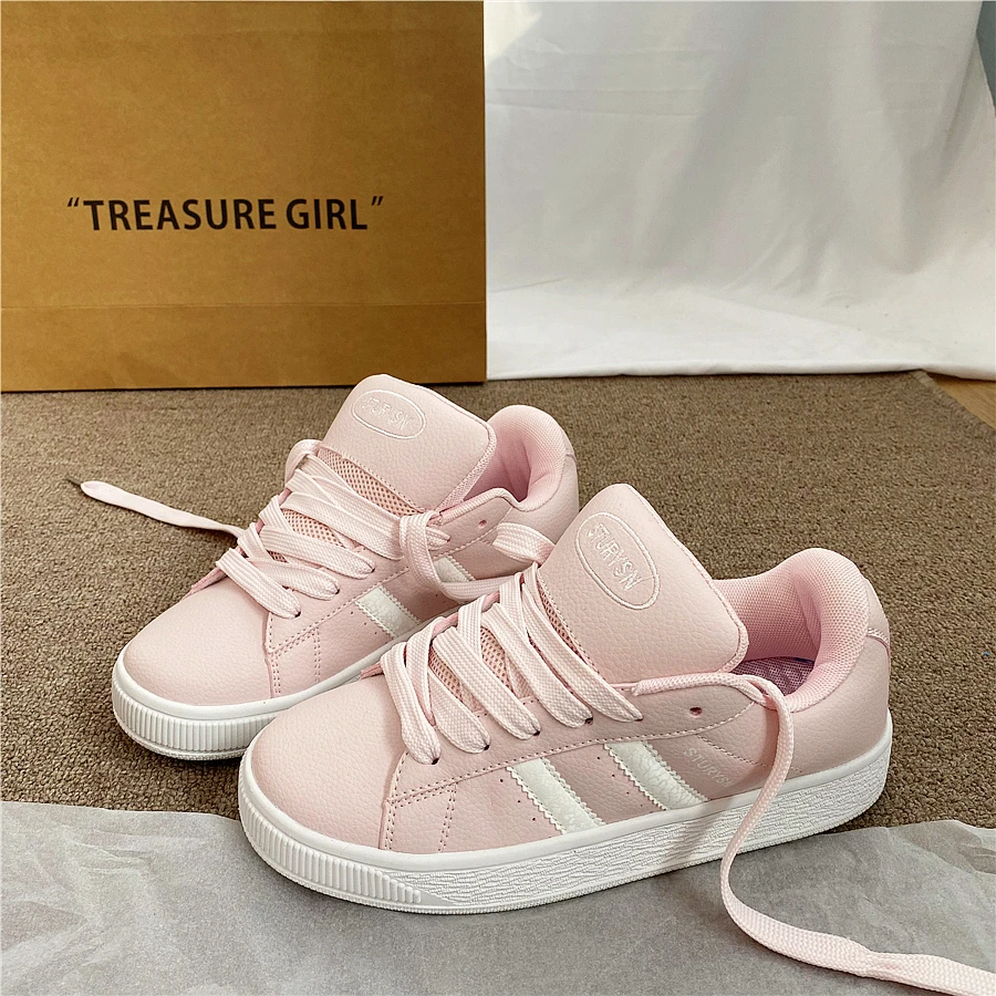 韩版粉色休闲百搭板鞋女鞋子ins潮街拍滑板鞋小众面包鞋2024秋季