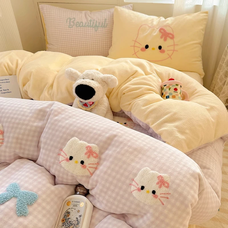 2024新款卡通牛奶绒毛巾绣系列四件套