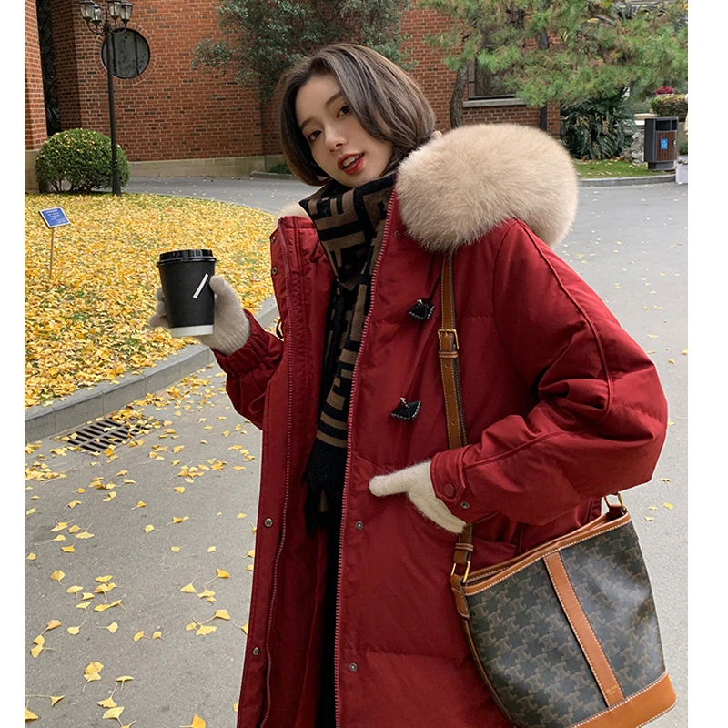 冬季孕妇大毛领棉服中长款爆款宽松冬装潮妈孕中晚期时尚棉服外套
