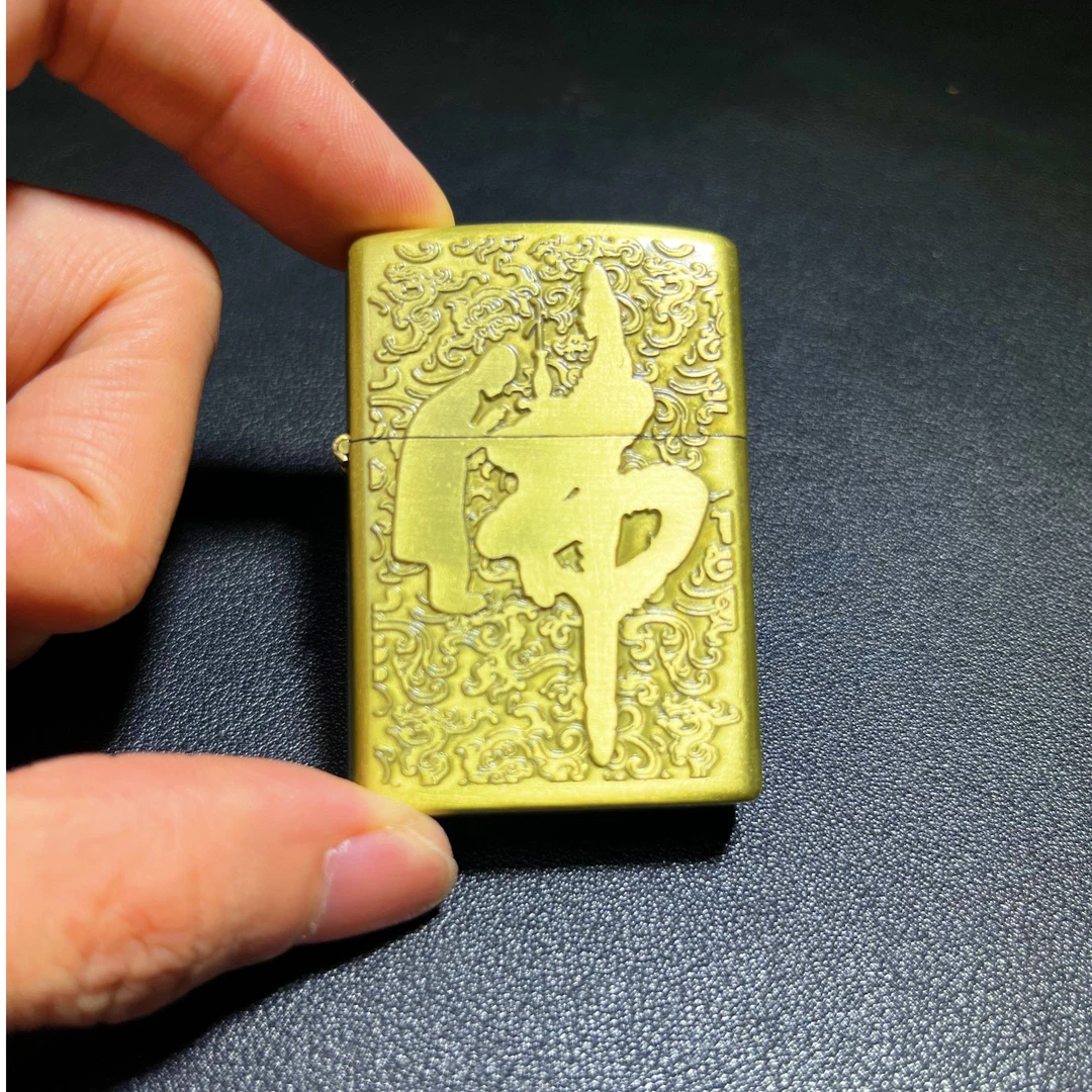（不带油）金属金色浮雕佛字防风防爆打火机020