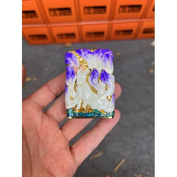 紫九尾狐夜光打火机珐琅彩镀金礼盒防风火机152