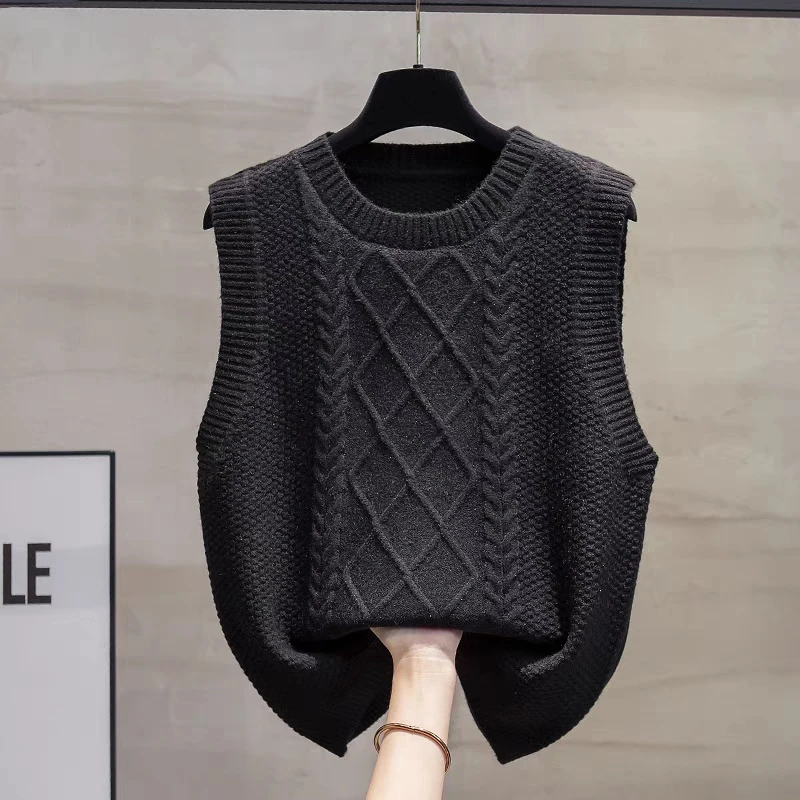 圆领针织马甲女薄款宽松后摆开叉坎肩马夹