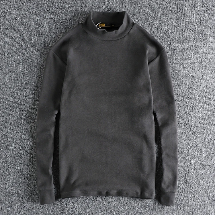 欧美简约绒面针织棉保暖长袖T恤男 纯色半高领日常百搭上衣打底衫