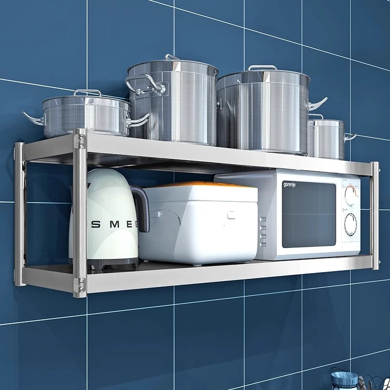 不锈钢厨房置物架壁挂厨房微波炉烤箱挂架墙面墙上置物架挂壁挂式