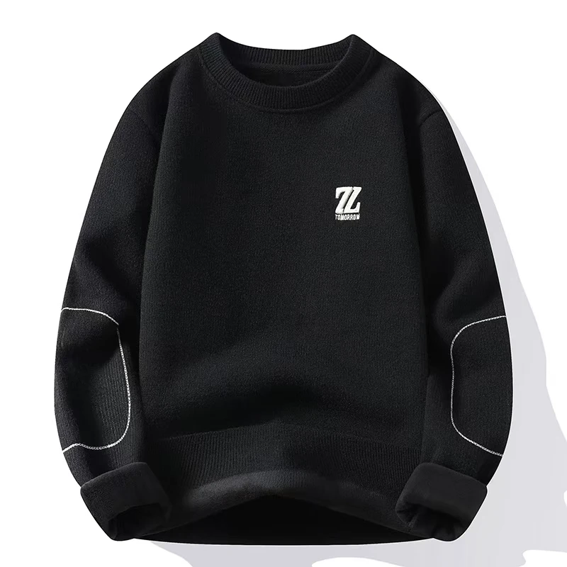 【一体绒】加绒加厚圆领套头针织衫男士打底衫-Z304