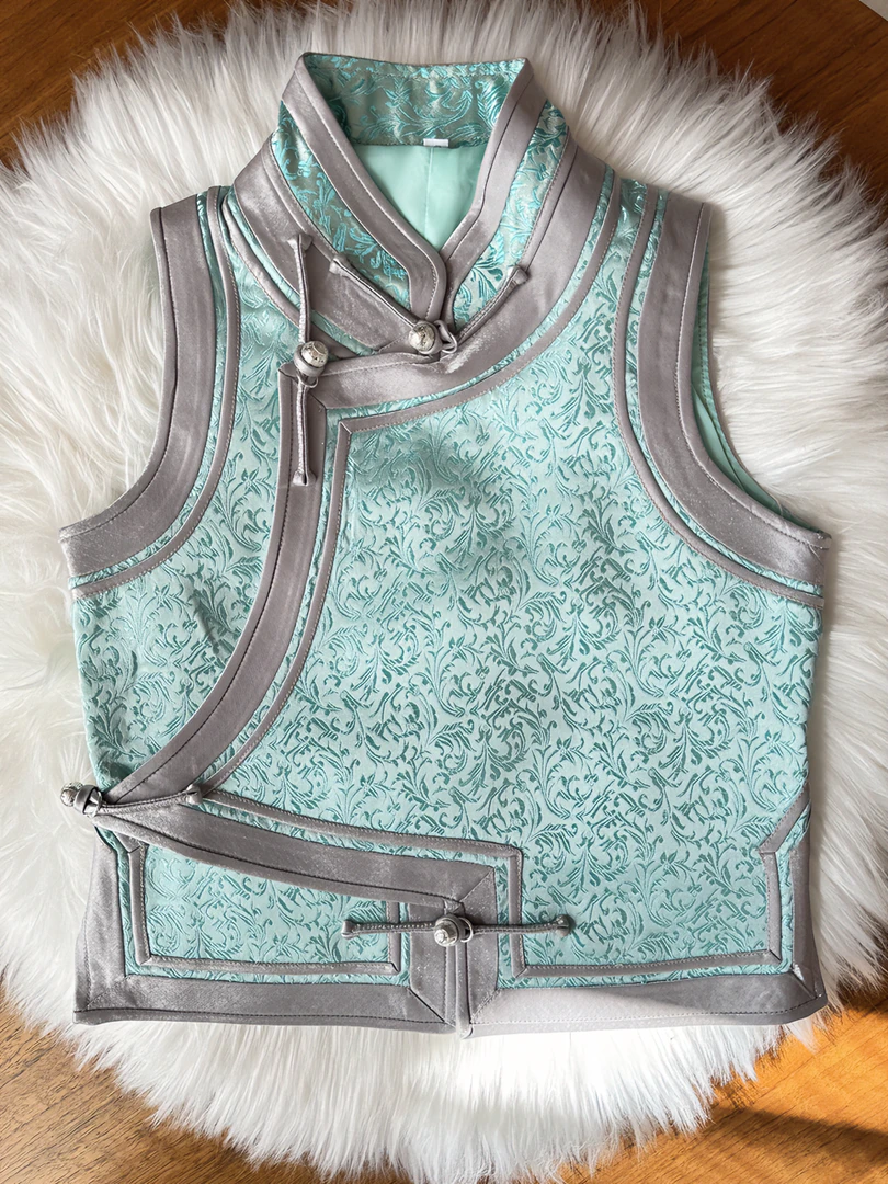 【蒙善妈】清新绿马甲 重工刺绣儿童蒙古马甲不分男女 时尚日常网红