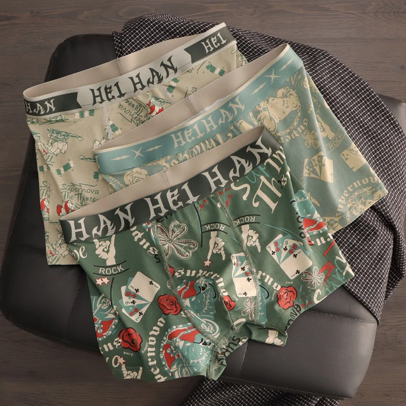 爆款男士内裤潮流印花短裤透气宽松舒适中腰高弹个性平角裤四角裤