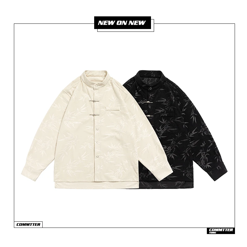 【限量款】春季中国风长袖印花灯芯绒衬衫立领开衫外套W8183复古