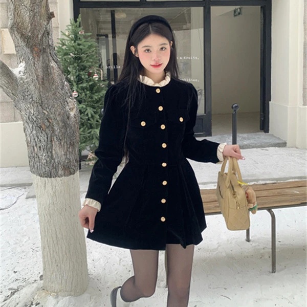 连衣裙女士大码微胖mm收腰显瘦遮肉春秋法式洋气质妈妈装a字裙子